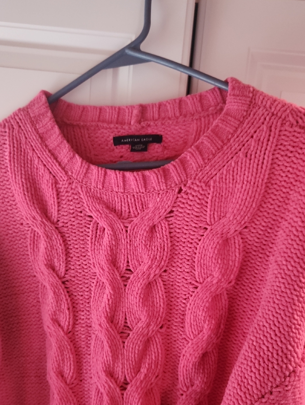 American Eagle Outfitters Bright Pink Cable Knit Crewneck Sweater